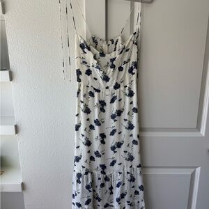 Reformation White Maxi Dress with Navy Floral Print